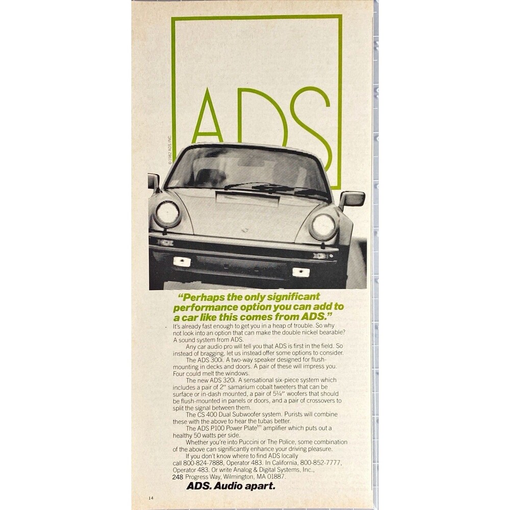 ADS Car Audio Systems "Audio Apart" Vintage Print Ad 1983